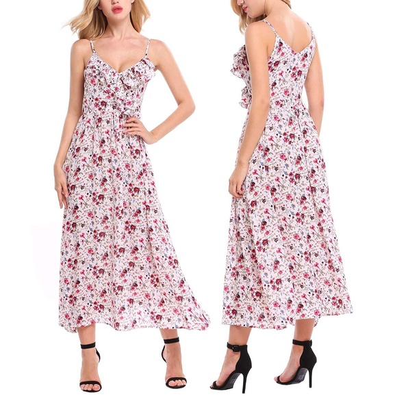 Dresses & Skirts - Ruffle Detail Faux Wrap Floral Maxi Dress NWT